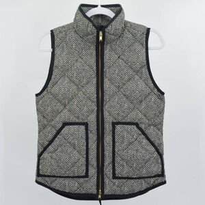 J. Crew Black Beige Chevron Print Quilted Puffer Vest Womens XS